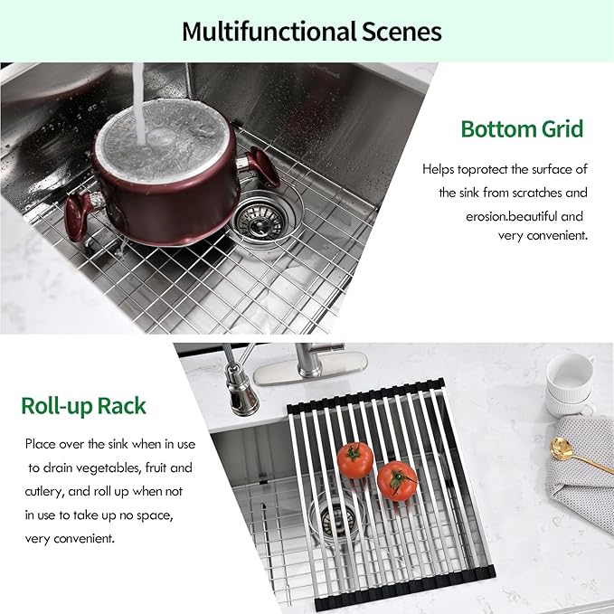 Undermount Kitchen Sink, 21 x 18 x 10 Inch Single Bowl Sink 16 Gauge T-304 Stainless Steel Kitchen Sinks with Accessories
