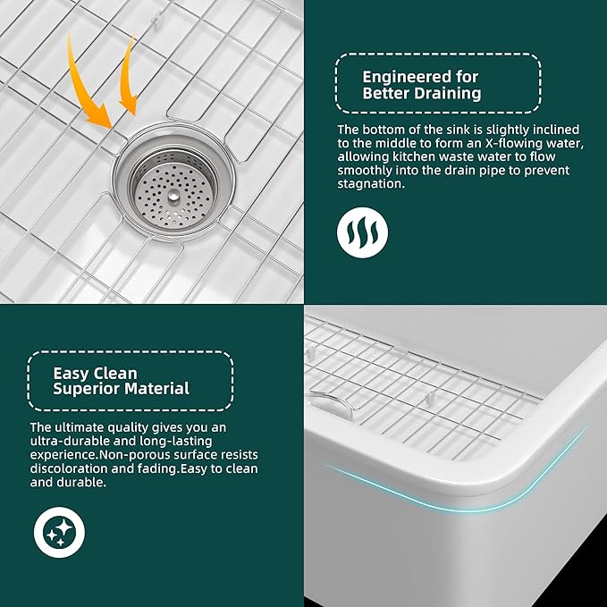Miuara White Undermount Kitchen Sink 32 Inch - Large Topmount Fireclay Drop In Sink 32"x19"x10", Dual Mount Heavy Duty Deep Single Bowl, with 2 Custom Accessories, Glossy White, for Kitchen