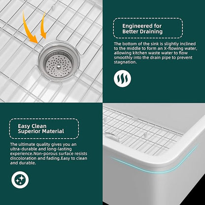 Miuara White Undermount Kitchen Sink 32 Inch - Large Topmount Fireclay Drop In Sink 32"x19"x10", Dual Mount Heavy Duty Deep Single Bowl, with 2 Custom Accessories, Glossy White, for Kitchen