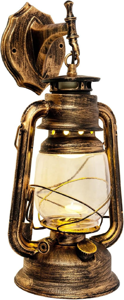 Rustic Wall Sconce Lantern Light, Western Light Fixtures, Vintage Wall Lamp, Farmhouse Wall Light Fixtures, Indoor Old Fashioned Lantern for Hallway Farmhouse Loft (Brass, 1pc)