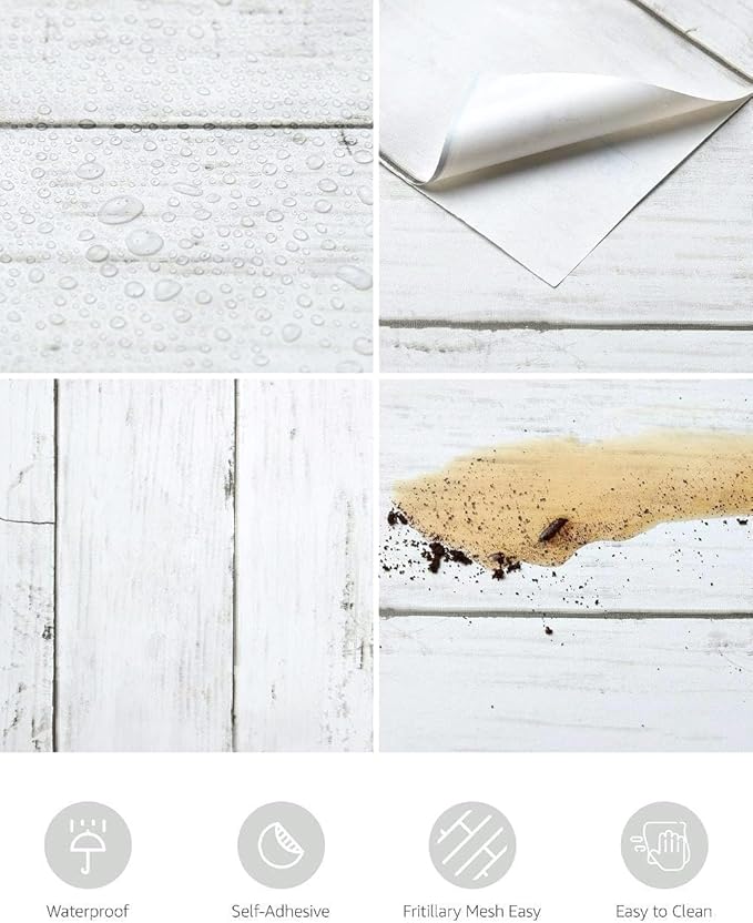 Abyssaly White Gray Wood Contact Paper 35.4 in X 118 in Self-Adhesive Removable Peel and Stick Wallpaper Decorative Wall Covering Vintage Wood Panel Interior Film for Home Decoration
