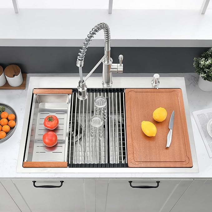 33x22 Double Bowl Kitchen Sink Drop In - 16 Gauge Stainless Steel Top Mount Drop In Sink, 50/50 Split Double Bowl Workstation Kitchen Sinks, Durable for Home Kitchens