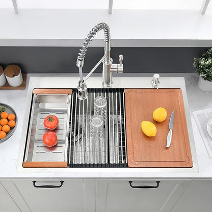 33x22 Double Bowl Kitchen Sink Drop In - 16 Gauge Stainless Steel Top Mount Drop In Sink, 50/50 Split Double Bowl Workstation Kitchen Sinks, Durable for Home Kitchens