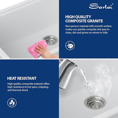 Sarlai 30 Granite Composite Kitchen Sink - 30 x 19 Inch Granite Undermount Kitchen Sink Ledge Workstation Under-Mount White Quartz Classic Single Bowl Sinks Under Counter Basin