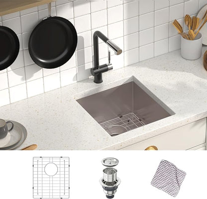 MENSARJOR Undermount Kitchen Sink, 304 Stainless Steel Round Corner Single Bowl Deep Kitchen Sinks, 10-inch Deep Large Bar Sink, 17"X19"Inch