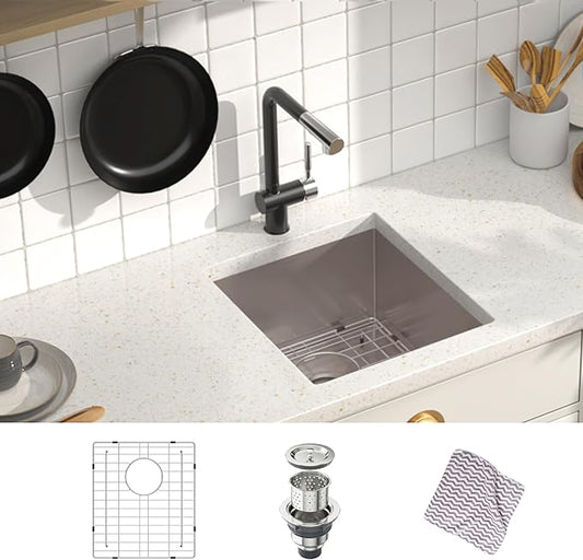 MENSARJOR Undermount Kitchen Sink, 304 Stainless Steel Round Corner Single Bowl Deep Kitchen Sinks, 10-inch Deep Large Bar Sink, 17"X19"Inch