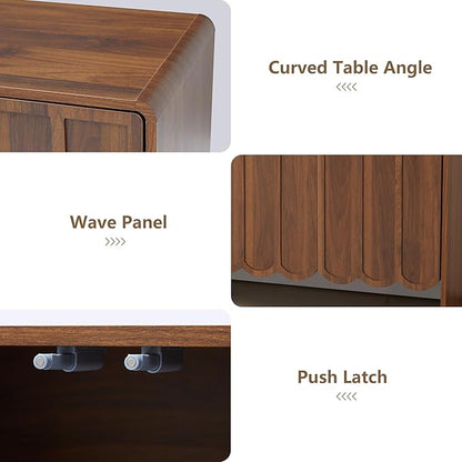 ORRD Sideboard Buffet Cabinet, Accent Storage Cabinets with 4 Doors, Farmhouse Wood Cabinet with Adjustable Shelves and Wave Panel for Living Room, Dining Room, Entry - Walnut