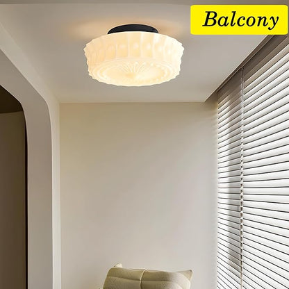 Bofea-Cream Glass Semi Flush Mount Ceiling Light Creative Sunflower Ceiling Light Fixture,Vintage Black Flush Mount Ceiling Lamp,Mid Century Ceiling Lighting for Bedroom,Hallway,Schoolhouse Kitchen.