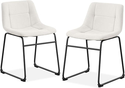 Furniture of America Veradis Modern Bentwood Dining Chairs Set of 2, Chenille Fabric Stool with Back and Metal Frame, Comfortable Upholstered Seating for Kitchen, Living Room, White, 30 inch