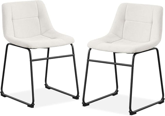 Furniture of America Veradis Modern Bentwood Dining Chairs Set of 2, Chenille Fabric Stool with Back and Metal Frame, Comfortable Upholstered Seating for Kitchen, Living Room, White, 30 inch