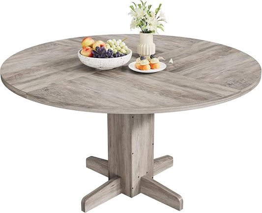IDEALHOUSE Round Dining Table for 4-6 People, 47" Wood Kitchen Table with Sturdy Pedestal Base, Farmhouse Circle Dinner Tables for Dining Room, Living Room, Apartment, Grey