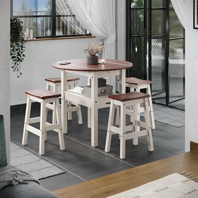 Furniture Dash - Kitchen Island with Seating - Dining Room Table Set for 4 - Small Dining Table Set for 4 - Counter Height Table - Kitchen & Dining Room Sets - 39" W x 39" D x 35.43" H - Farm Range