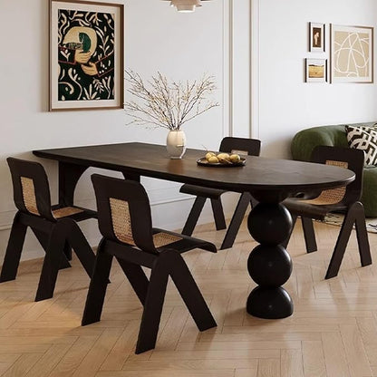 Dining Table, Solid Wood Dining Table with Orb Legs, Game Table, Multipurpose C Table, Mid-Century Modern Dining Table for Living Room,Kitchen,Conference Room,Small