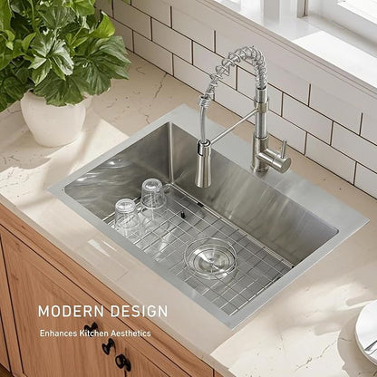 20 x 16 Drop In Kitchen Sink, Stainless Steel Top Mount Drop In Single Bowl Bar Wet Prep RV Outdoor Kitchen Sink 16 Gauge Brushed Nickel