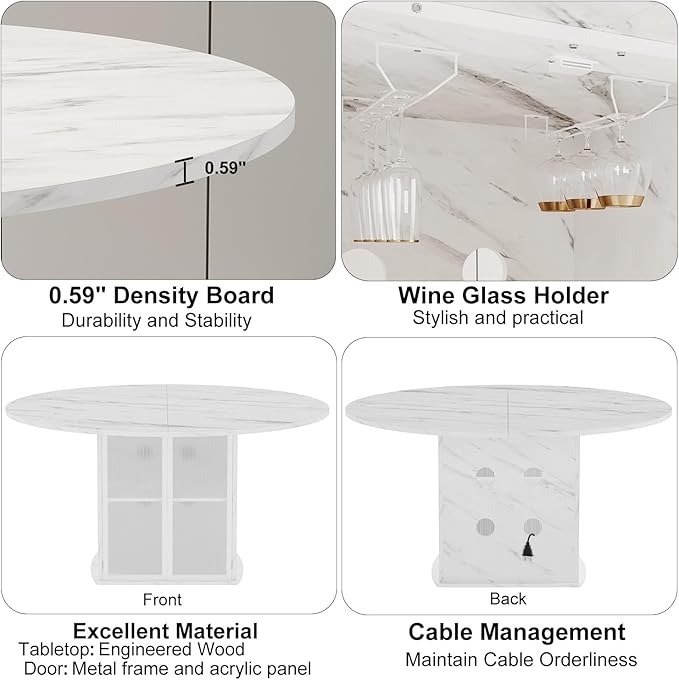 IBF 47" Round Dining Table with Storage, White Faux Marble Kitchen Tables for 4-6 People, Modern Dining Room Table with Fridge Space, Wood Circle Dinner Tables for Home, White Marble, Only Table