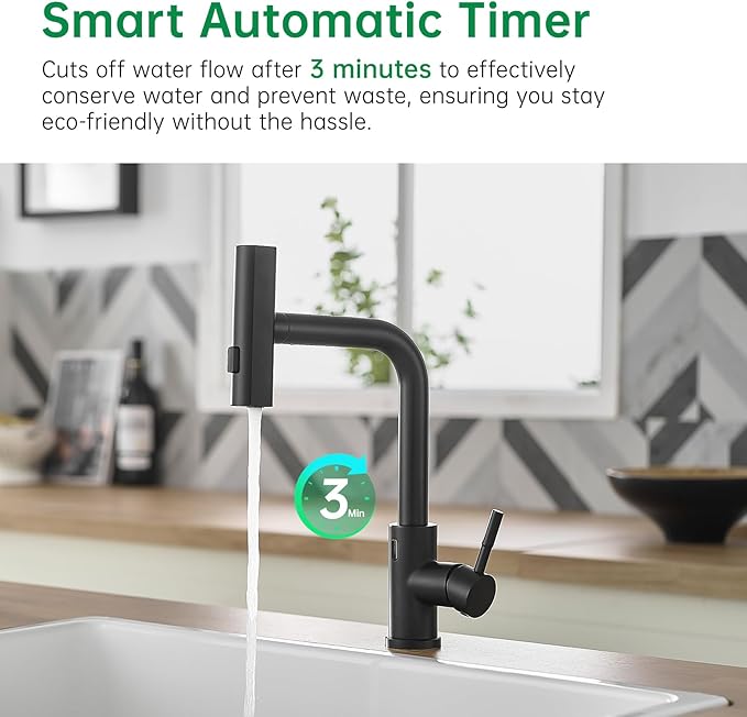 CENOSA Touchless Kitchen Faucet Motion Sensor Hands Free Single Handle Kitchen Sink Faucet with Pull Down Sprayer Matte Black