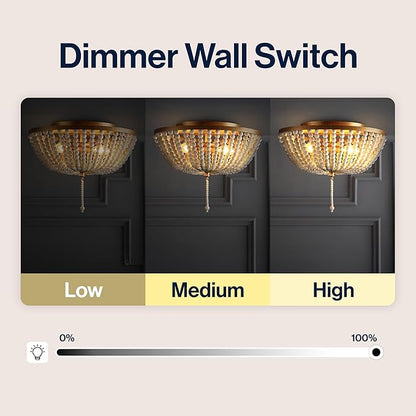 JONATHAN Y 15" Antique Gold/Cream Allison 3-Light LED Flush Mount Ceiling Light for Bedroom, Wood Beaded Shade Shabby Chic Farmhouse Rustic Decor, LED Bulbs Included (JYL9019A)