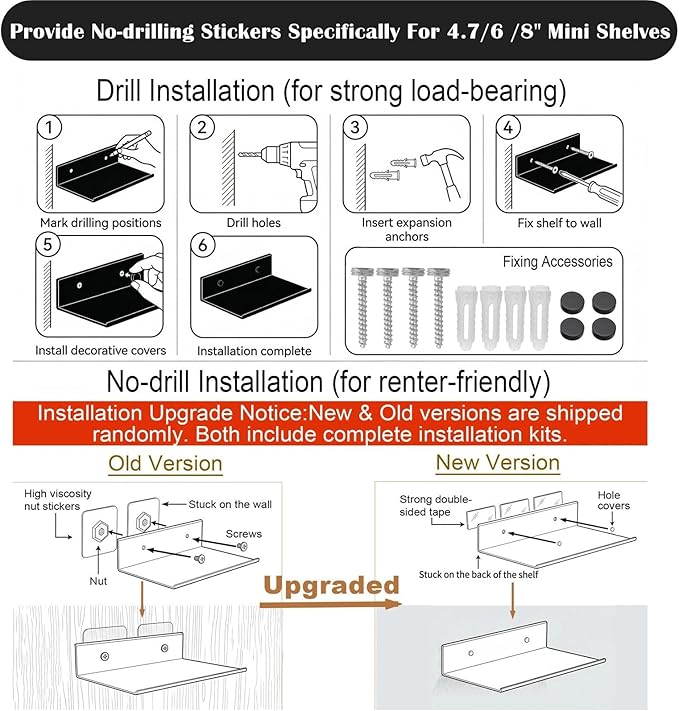 Z metnal Small Floating Shelves for Action Figures & Collectibles, No Drill Mini Metal Wall Display Shelf for Gaming Room & Bedroom Decor, Aluminum, 4.7", Black, 2 Pack