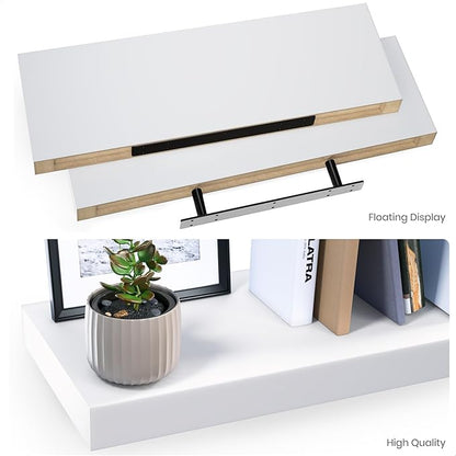 Ballucci Floating Shelves for Wall, 24" Wood Wall Shelf Set of 2, with Invisible Brackets for Bathroom, Living Room, Bedroom, Kitchen, Nursery, 8" Deep, White