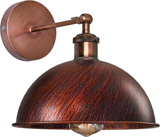 Dome Metal Wall Sconce, 180° Adjustable Industrial Wall Lamp for Bedside, Study, Kitchen, and Living Room Décor. (Rustic Red_)