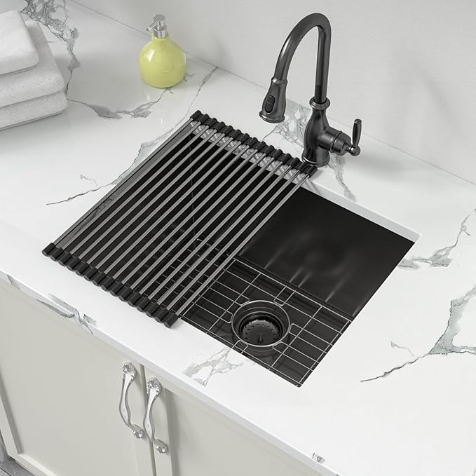 Sarlai Black Undermount Laundry Sink 23 Inch - 13 Inch Deep Undermount Laundry Utility Gunmetal Black Sink Single Bowl Kitchen Sinks 16 Gauge Stainless Steel Laundry Tub Sinks Basin 23"x18"x13"