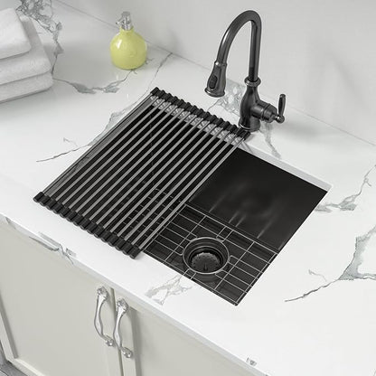 Sarlai Black Undermount Laundry Sink 23 Inch - 13 Inch Deep Undermount Laundry Utility Gunmetal Black Sink Single Bowl Kitchen Sinks 16 Gauge Stainless Steel Laundry Tub Sinks Basin 23"x18"x13"