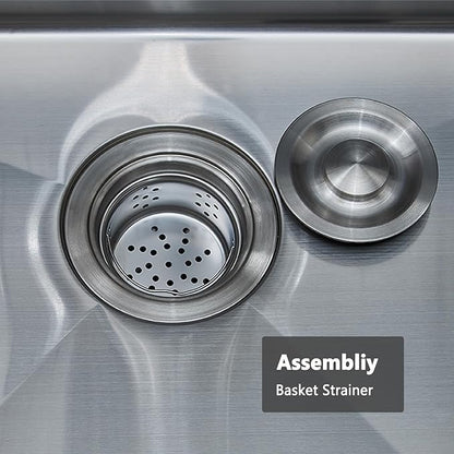 Friho 25x22 Drop in Kitchen Sink, Brushed Nickel Topmount Kitchen Sinks, SUS304 Commercial Handmade 16 Gauge Single Bowl Stainless Steel Sink with Basket Strainer