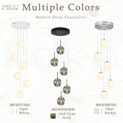 KoKo&Yukina Globe Pendant Light 6 Light Nickel Globe Pendant Lights Kitchen Island Mid Century Light Fixture with Milky White Glass Shade Lights for Staircase