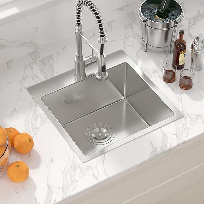 Sarlai 18 Drop Bar Sink Stainless Steel - 18 x 18 Inch Bar Prep Sink Square Topmount Stainless Steel 16 Gauge Deep Single Bowl Over Counter RV Camper Wet Bar Prep Kitchen Sink