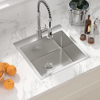 Sarlai 18 Drop Bar Sink Stainless Steel - 18 x 18 Inch Bar Prep Sink Square Topmount Stainless Steel 16 Gauge Deep Single Bowl Over Counter RV Camper Wet Bar Prep Kitchen Sink