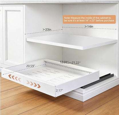 2-Pack Expandable Pull Out Cabinet Organizer, Slide Out Drawers with Upgrade 3 Slide Rails & Adhesive Nano Film, Heavy Duty Roll Out Shelf for Kitchen Base Cabinet, Adjustable Width 12"-22"