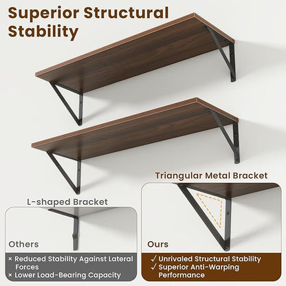 Acovy Floating Shelves for Wall Decor,24" Wx8 D Wall Mount Floating Bookshelf Set of 2,Hanging Storage Shelf with Sturdy Metal Brackets,Wooden Shelf for Living Room,Bedroom,Bathroom,Walnut