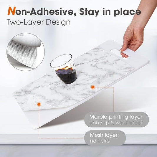 Drawer and Shelf Liner, Non-Slip Kitchen Cabinet Liners Non-Adhesive Thick Strong Grip Waterproof Washable Mats Protect Dresser Shelves Cupboard Bathroom Cabinets, White Marble, 12 in X 10 FT
