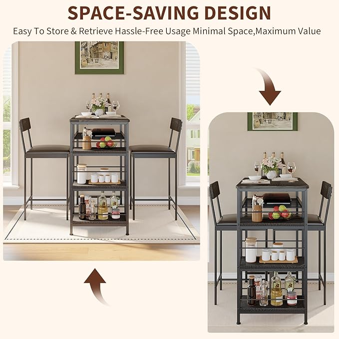 Garvee Dining Table Set for 2, Square Table and 2 Chairs Space Saving Compact Dinette Set for Small Spaces Kitchen Dining Room Apartment Breakfast Nook 29.1 x 29.1 x 30 in Black