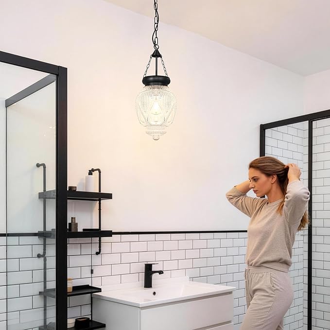 Vintage Pendant Lights Kitchen Island, Black Kitchen Pendant Lighting Over Island, Bathroom Pendant Light With 7.9in Glass Shade, Farmhouse Sink Light For Closet Pantry Entryway, Height Adjustable
