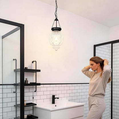 Vintage Pendant Lights Kitchen Island, Black Kitchen Pendant Lighting Over Island, Bathroom Pendant Light With 7.9in Glass Shade, Farmhouse Sink Light For Closet Pantry Entryway, Height Adjustable