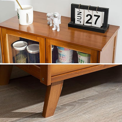 Gdrasuya10 Bamboo Kitchen Pantry Buffet Storage Sideboard, Pantry Sideboard Cabinet with 2 Drawers Kitchen Cupboard Buffet Server Freestanding Coffee Bar Storage Cabinet for Home