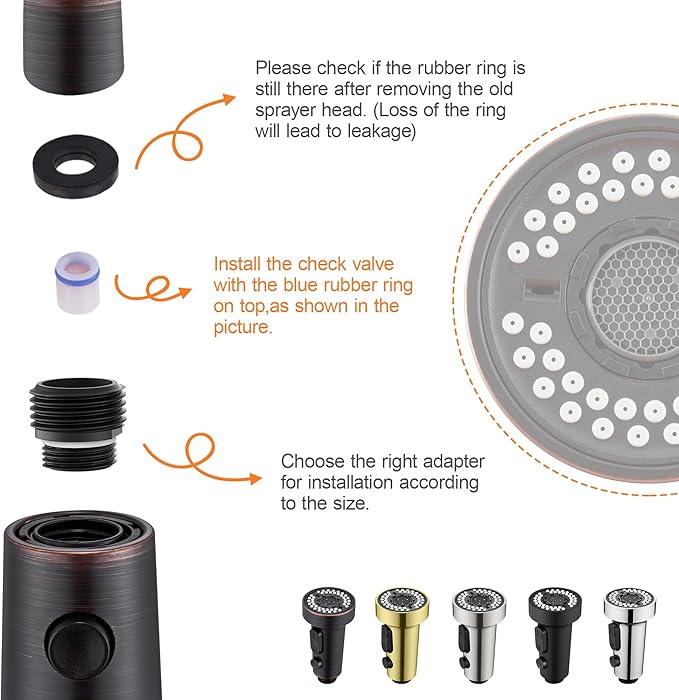 TIORIY Kitchen Faucet Head Replacement with 15 Adapters, 3 Modes Kitchen Faucet Spray Head Replacement, Pull Out Kitchen Faucet Sprayer Head Nozzle, Oil Rubbed Bronze, Plastic
