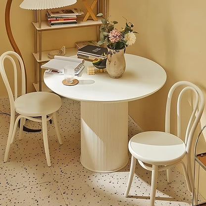 MIXL-Modern Round Kitchen Table, White Dinner Table with Cylinder Stable Pedestal,31.50 Inches Kitchen Tables for 2-3 People, Small Circle Dining Tables for Dining Room, Kitchen, Restaurant