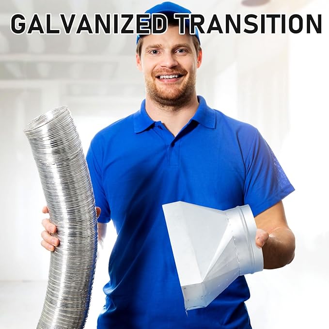 Tandefio 6" Dia Rectangular to Round Duct Transition 3-1/4" x 10" to 6" Galvanized Transition to Round HVAC Duct Adapter Microwave Vent Kit for Range Hood, Exhaust Vent