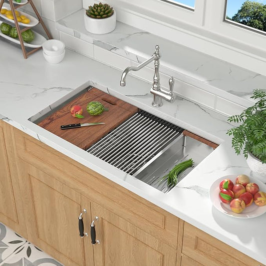 33 Undermount Kitchen Sink - Mocoloo 33 x 19 Undermount Sink Workstation Stainless Steel Kitchen Sinks 16 Gauge Single Bowl Handmade,10'' Deep Basin