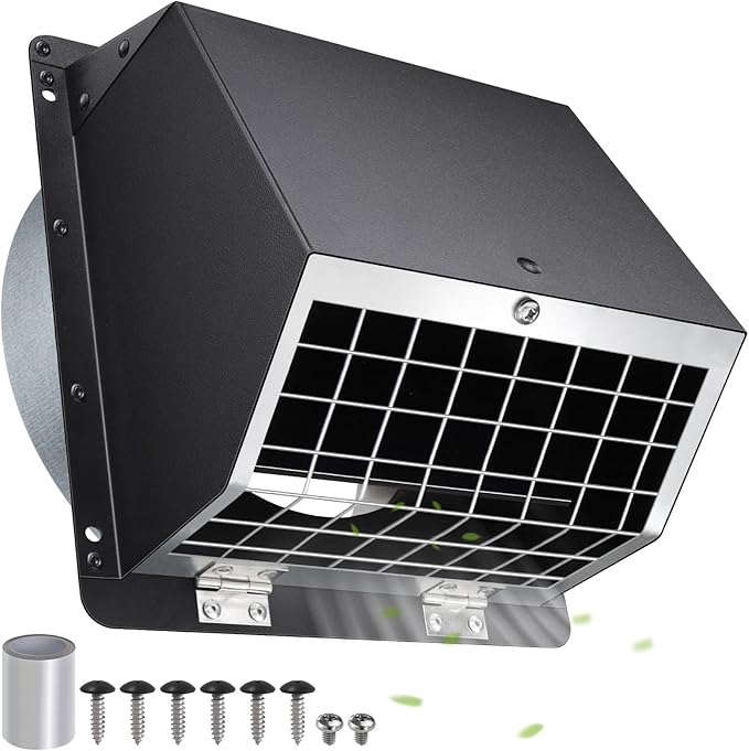 6 Inch Hooded Wall Vent with Flap and Mesh,6" Exhaust Vent Cover Cap for Kitchen Range Hood/Dryer/Bathroom Exhaust Outside,6inch Dryer Vent Cover Exterior Vent Hood with Large Opening,Galvanized Steel