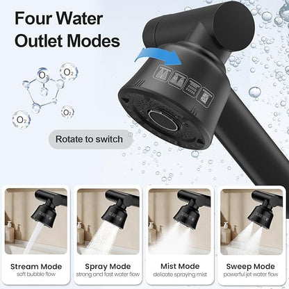 Bathroom Sink Faucet, FunnyAir Stainless Steel 1080° Rotatable Faucet for Sink 1 Hole or 3 Holes, Modern Style Single Handle Bathroom Faucets with Hot and Cold Hoses, Matte Black