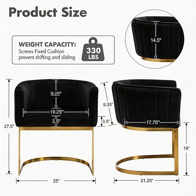 Hyfirm Black and Gold Barrel Dining Room Chairs Set of 4, Modern Velvet Upholstered Accent Chairs with Curved Back for Kitchen Island, Luxury Comfort Seating Cantilever Metal Frame