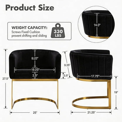 Hyfirm Black and Gold Barrel Dining Chairs Set of 2, Modern Velvet Upholstered Accent Chairs with Curved Back for Kitchen Island, Luxury Comfort Seating Cantilever Metal Frame