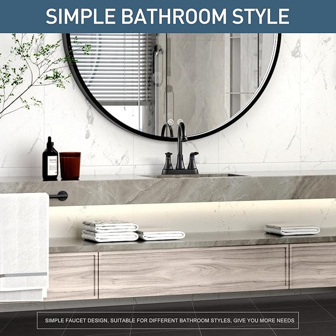 GENBONS Bathroom Faucets for Sink 3 Hole, 4 inch Matte Black with Pop-up Drain and 2 Supply Hoses 2 Handle Centerset Faucet for Sink Vanity