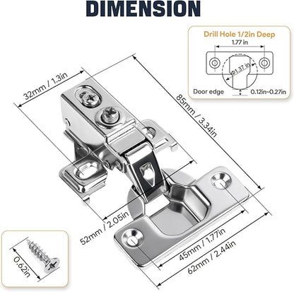 Mousike 40 Pack (20 Pair) Soft Close Cabinet Hinges, 1/2 Overlay Soft Close Hinges for Kitchen Cabinet, Stainless Steel, Built-in Damper, 100 Degree Opening Angle, 6 Way Adjustment