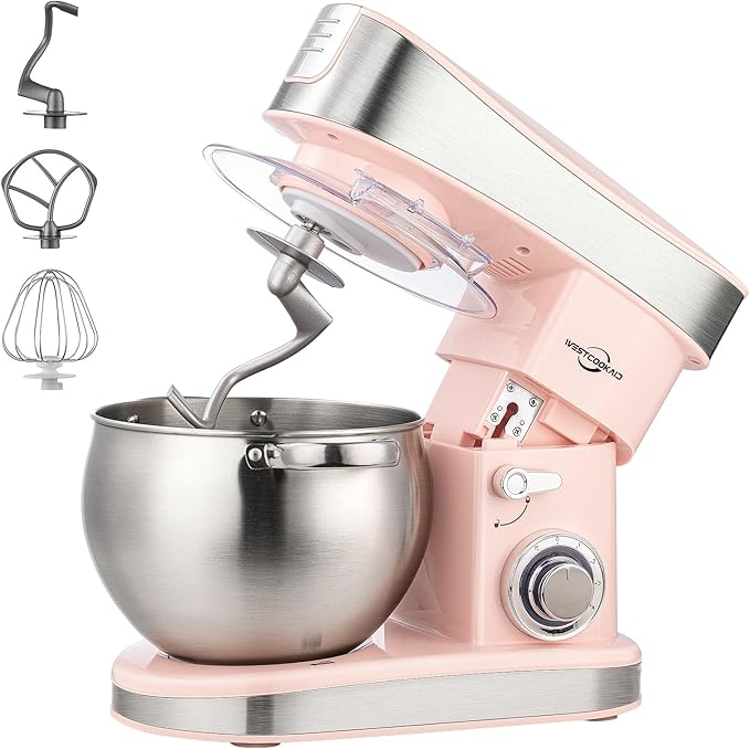 Stand Mixer, 6-Speed with Pulse Food Mixer Tilt-Head, 6.3-QT Large Mixer, WESTCOOKAID Kitchen Electric Mixer with Dough Hook, Wire Whip & Beater, Pink