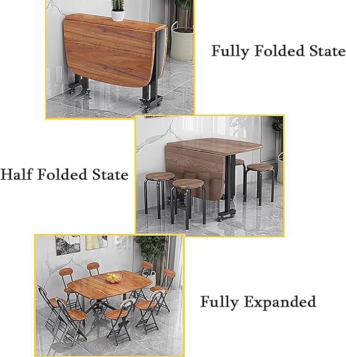 Folding Dining Table,Drop Leaf Extension Folding Table with Wheels,Solid Wood Foldable Kitchen Island Table,Small Apartment Collapsible Table,Space Saving(47.2 x 27.5 in, Natural)