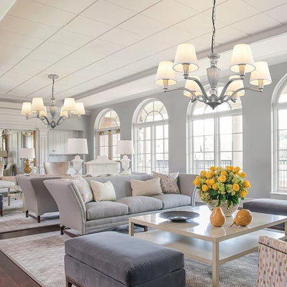 WJShome 29" Farmhouse Chandelier, 6-Light Dining Room Light Fixture/Chandelier Over Table, Rustic Vintage Kitchen Island Lighting, Modern Silver Hanging Pendant Lights for Living Room, Bedroom, Foyer
